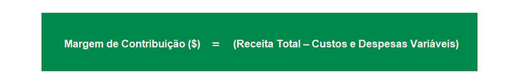 Fórmula da Margem de Contribuição em Valor (Receita Total - Custos e Despesas Variáveis) - Artigo sobre Formação de Preço de Venda.