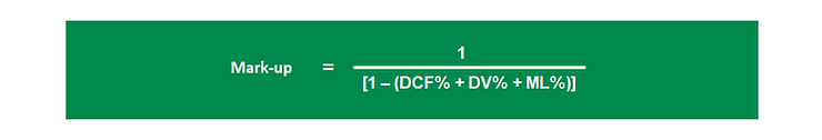 Fórmula do fator Mark-up utilizada na Formação de Preço de Venda (1 / [1 - (DCF% + DV% + ML%)]) - Artigo Bombonatti Consultoria Empresarial.